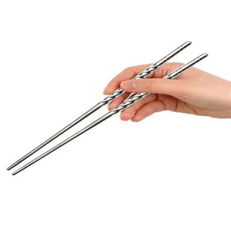 10 Pcs Lot 1 Pair Non Slip Design Chop Sticks Stainless Steel Chopstick