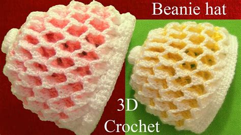 Gorro A Crochet 3D En Punto Panal O Nido De Abeja De Dos Colores