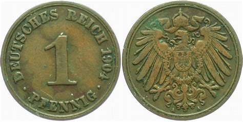 Kleinmünzen Kaiserreich 1 Pfennig 1904 A Grosser Adler sehr schön MA