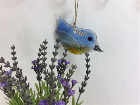 Blue Glass Bird Ornament Fused Glass Hanging Decoration T Etsy Uk