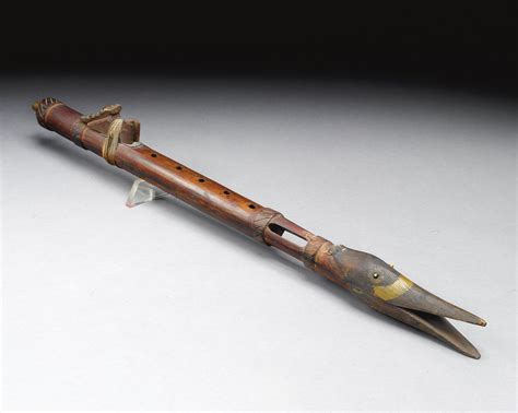 Plains Painted Wood Effigy Courting Flute Flageolet Of Openwork Form