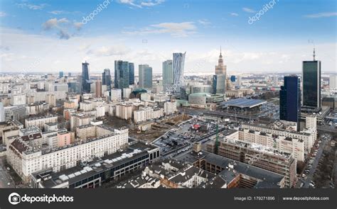 Aerial Drone View Warsaw City Center Skyline Capital Poland Europe