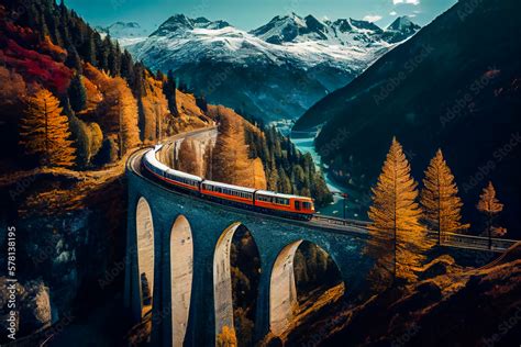 Landwasser Viaduct World Heritage With Train Express In Swiss Alps