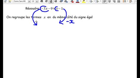 Résolution équation 1er Degré 1 Inconnue 3x 9 X 1 Youtube