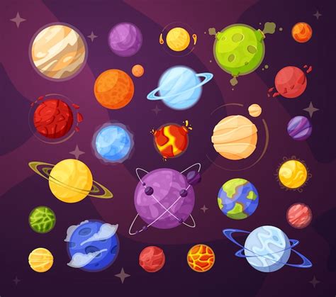 Conjunto De Ilustraciones De Dibujos Animados De Planetas Y Estrellas Espaciales Vector Premium