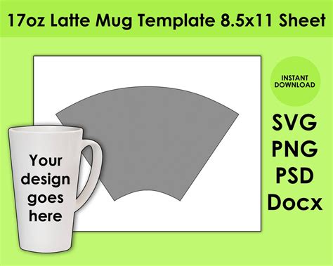 Oz Latte Mug Wrapper Template Svg Png Psd And Docx X Etsy