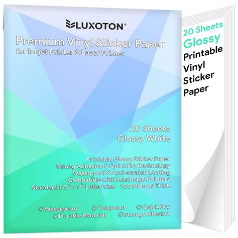 Buy Premium Printable Vinyl Sticker Paper - 20 Sheets Glossy White ...