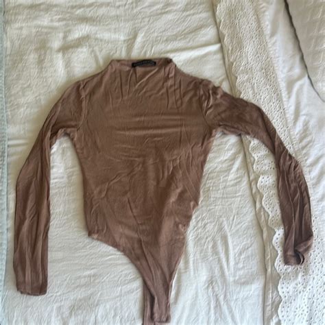 Naked Wardrobe Tops Naked Wardrobe Brown Tan Long Sleeve Bodysuit