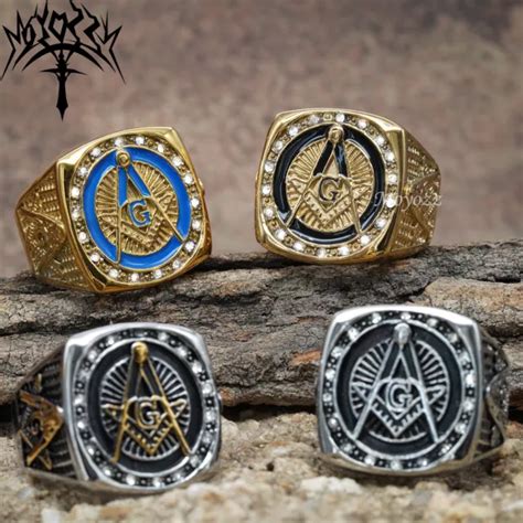 MASONIC RING FREEMASON Men S Stainless Steel Crystal Gold Mason G