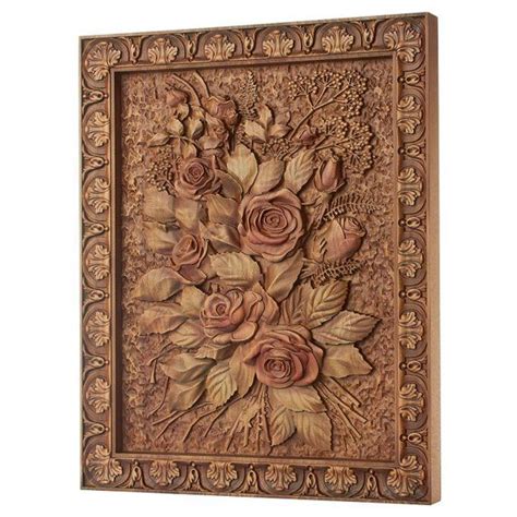 Carved Flowers Wall Art Bouquet Of Roses Wood Carving Flowers Etsy