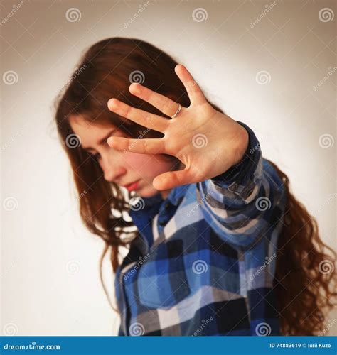 Girl Showing Stop Hand Sign Gesture Body Language Gestures Ps Stock