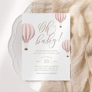Pink Hot Air Balloon Baby Shower Invitation Girl Baby Shower Invite Oh Baby Printable