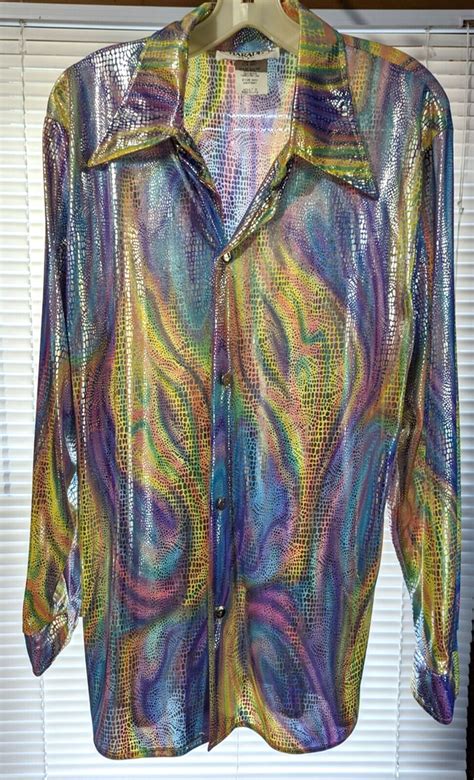 Charades Multi Color Metallic Rainbow Disco Costume Shirt Adult Small Ebay