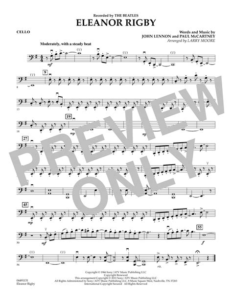 Eleanor Rigby Cello By Larry Moore Sheet Music For String Quartet At