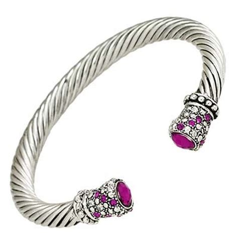 Designer`s Touch Pink Fuchsia Cuff Bracelet Twisted Wire Cable Rhinestones