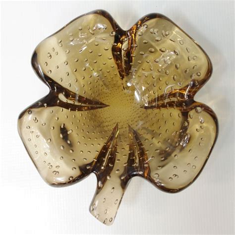 Four Leaf Clover Murano Controlled Bubble Bullicante Large Amber