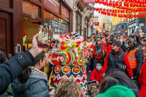 Chinatown London England 22 January 2023 Lion Dance On Chinese New