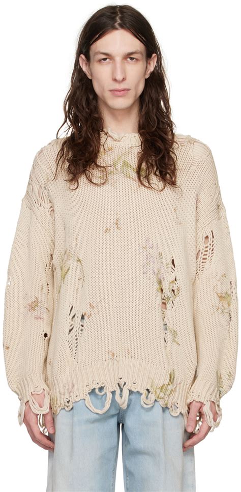 R13 Beige Distressed Sweater R13