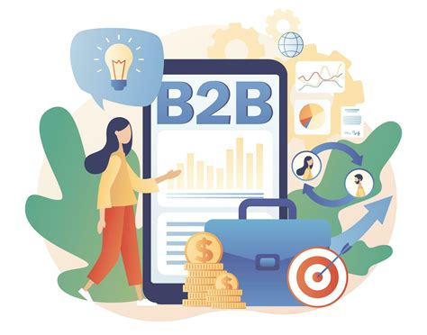 B2B. Business to business. Tiny businesswoman enter into agreement