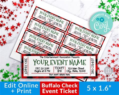 Christmas Event Ticket Template Red Buffalo Check Printable Etsy