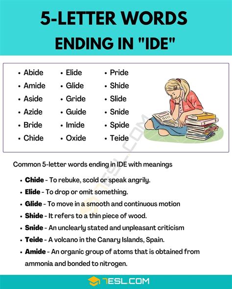 Letter Words Ending In Ide Words In English Esl