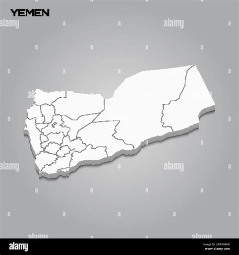 Yemen 3d Map With Borders Of Regions Vector Illustration Stock Vector