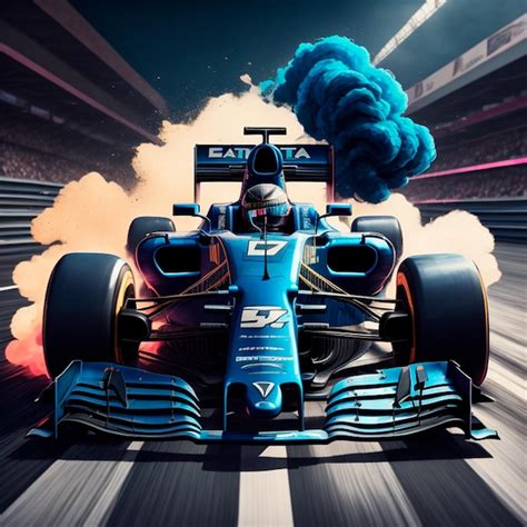 Premium Photo | A Blue F1 car in a Track With Blue Smokes on Tyres