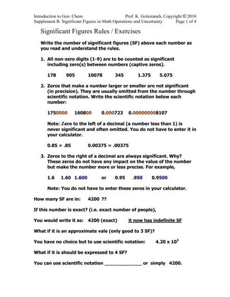 Significant Figures Rules Exercises