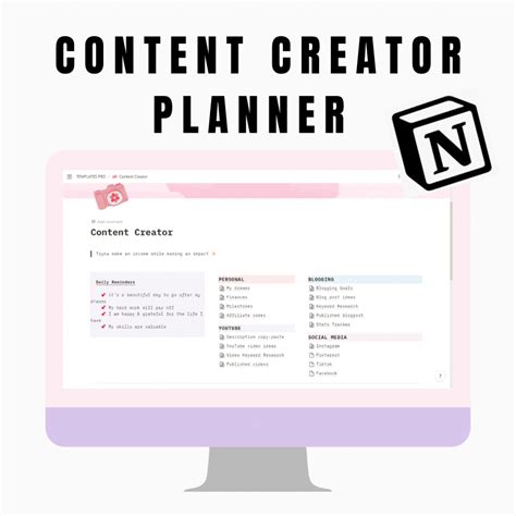 Content Creator Content Marketing Content Planner Notion Template