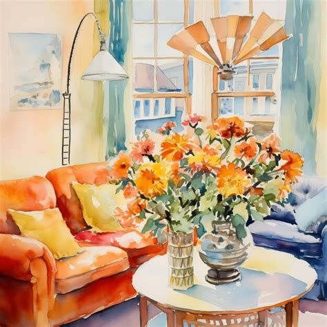 Premium Ai Image A Painting Of A Couch With Flowers On It