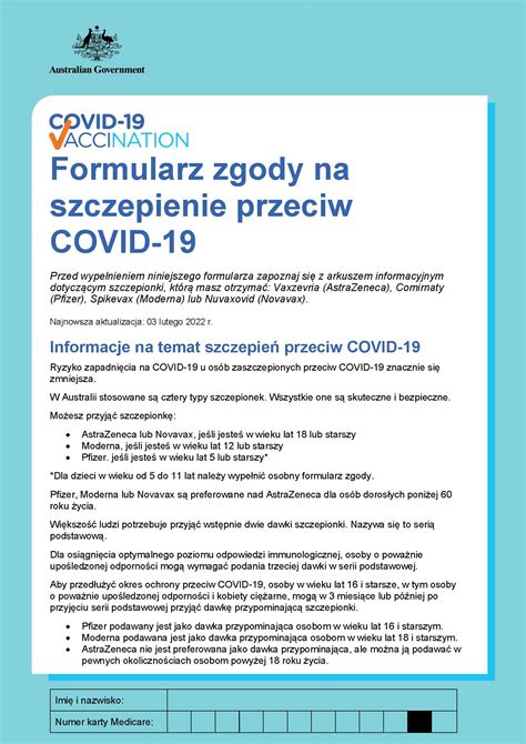 Covid Vaccination Formularz Zgody Na Szczepienie Przeciw Covid