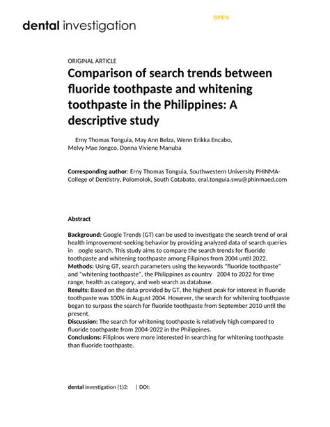 Pdf Comparison Of Search Trends Between Fluoride Toothpaste And