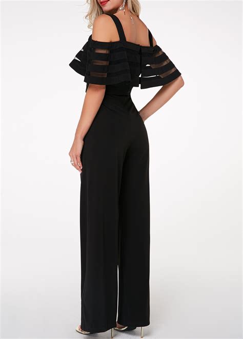 Black Long Half Sleeve Off Shoulder Straight Leg Jumpsuit Modlily