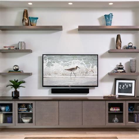 Floating Shelves Around Tv Contemporary Houzz Floating Shelves