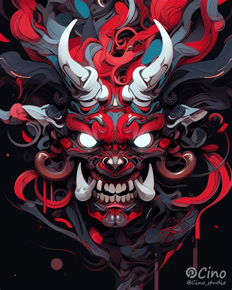 Red Demon Ronin Samurai Oni In 2024 Skull Artwork Illustrations Japanese Tattoo Art