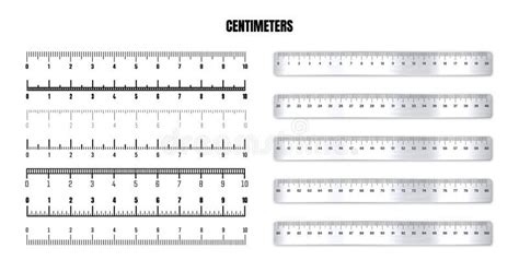 Realistic Metal Rulers With Black Centimeter Scale For Measuring Length