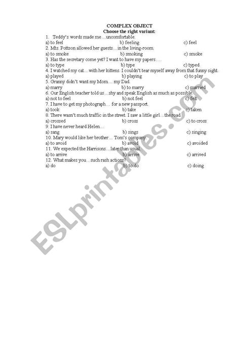 English Worksheets Complex Object