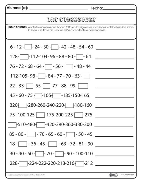 Series Numericas Ascendentes Y Descendentes Para Tercer Grado