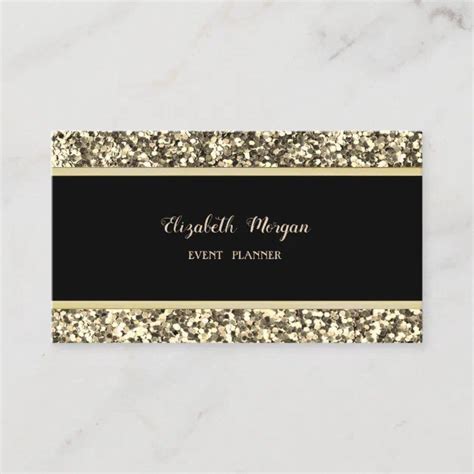 Elegant Stylish Black Gold Glitter Business Card Zazzle