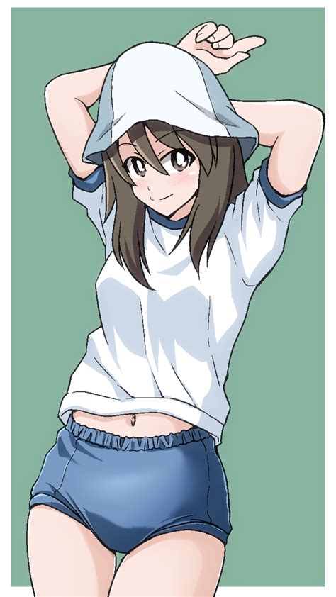 Safebooru 1girl Arms Behind Head Arms Up Bangs Blue Buruma Blue