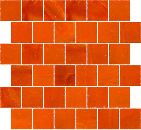 Susan Jablon Mosaics 2x2 Inch Opaque Bright Orange Glass Tile Reset In Offset Layout Subway