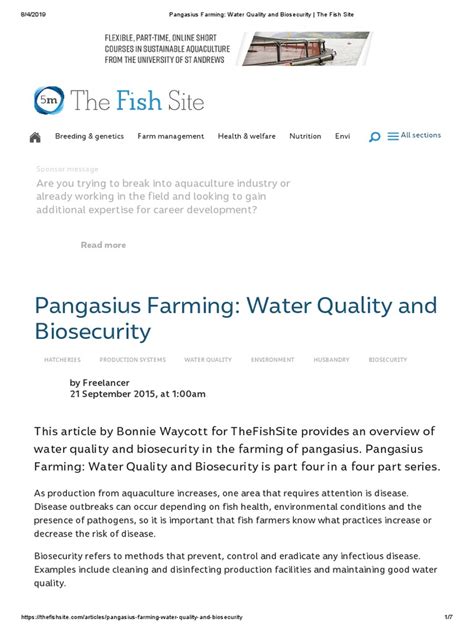 Pangasius Farming - Water Quality and Biosecurity - The Fish Site | PDF ...