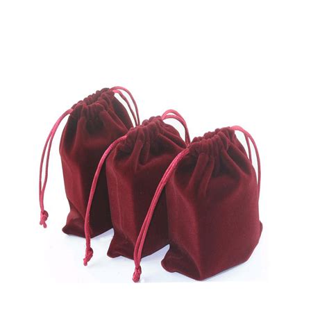 Personalized Red Velvet Drawstring Pouch Foil Logo For Jewelly Packaing