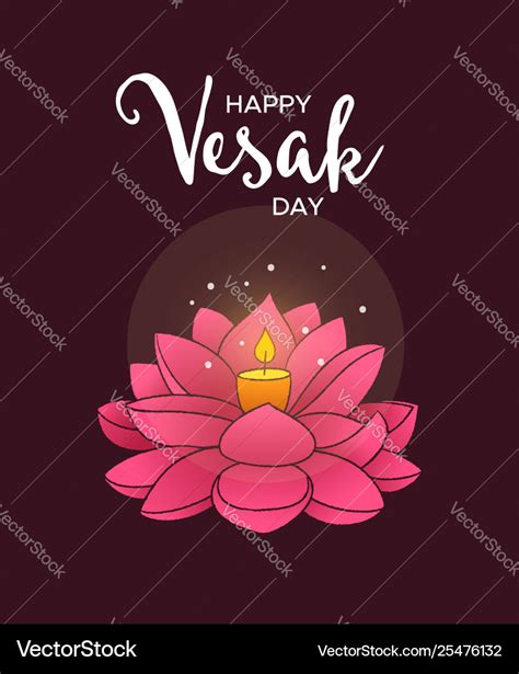 Vesak Day Card Hand Drawn Lotus Flower Candle Vector Image