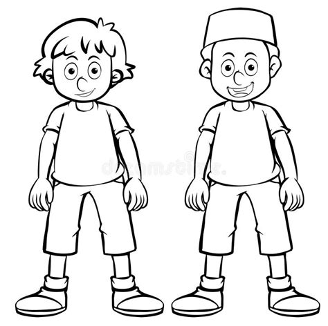 Outline Character For Two Boys Stock Illustration Illustration Of