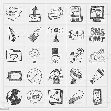 Doodle Communication Icons Set Stock Illustration Download Image Now