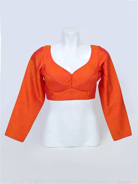 Latest Orange Raw Silk Designer Ready Made Blouse G3 Rb1157