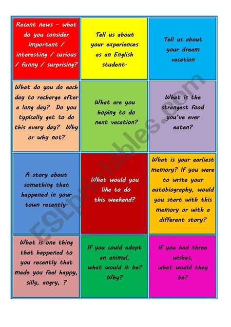 Conversation Starter Esl Worksheet By Cordeiromarcia