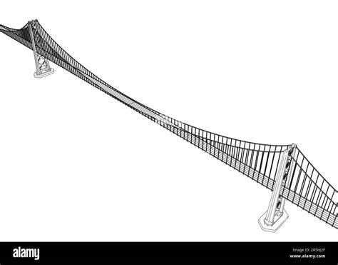 Outline Of A Large Detailed Bridge With Lanterns Isometric View D