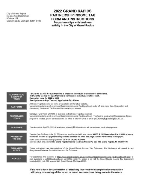 2022 Form Mi Gr 1065 City Of Grand Rapids Fill Online Printable